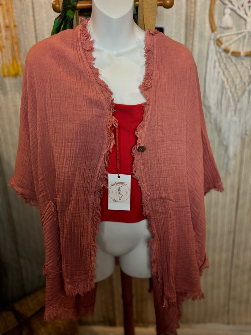 Frayed Edge Lightweight Open Front Women's Jacket - Rose